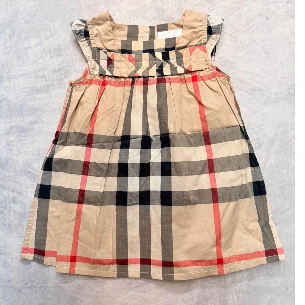 Burberry Children Baby Girls Nova Check Cotton Ruffle Dress Tan sz 6M 68cm